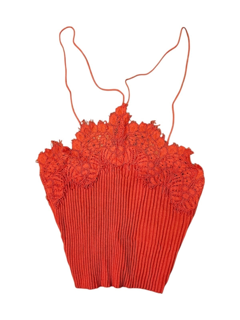 Lace-Trim Ribbed Cami Top - Red